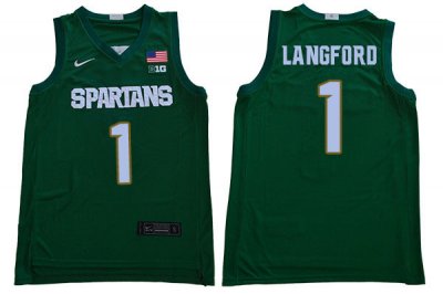 Men Michigan State Spartans NCAA #1 Joshua Langford Green Authentic Nike Stitched College Basketball Jersey QU32G04GJ